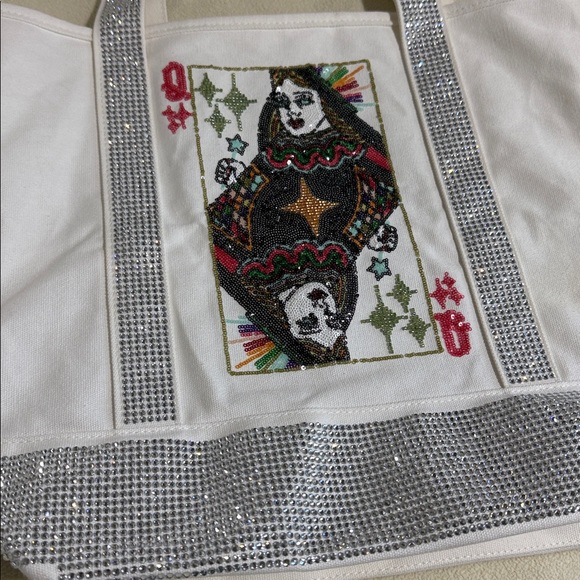 Queen of sparkles rhinestone tote bag White and Silver crystal card queen sequin - Picture 2 of 9